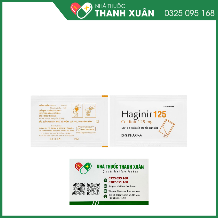 Cốm pha hỗn dịch Haginir 125 trị nhiễm khuẩn, nhiễm trùng nhẹ và vừa